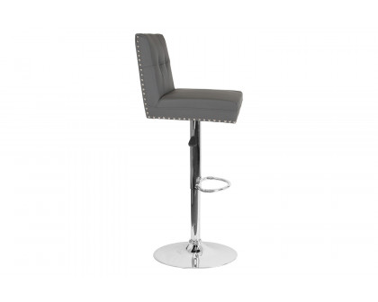 BLNK Ravello LeatherSoft Adjustable Height Bar Stool with Accent Nail Trim - Gray