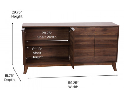 BLNK - Hatfield Mid-Century Modern TV Stand for up to 64" TV's with 4 Door Storage Buffet Sideboard,4 Soft Close Doors, Adjustable Shelves