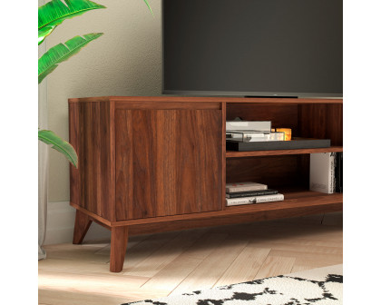 BLNK - Hatfield Mid-Century Modern TV Stand in Walnut for up to 64" TV's with Adjustable Center Shelf and Dual Soft Close Doors