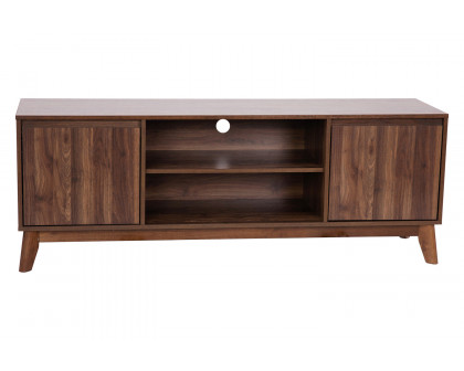 BLNK - Hatfield Mid-Century Modern TV Stand in Walnut for up to 64" TV's with Adjustable Center Shelf and Dual Soft Close Doors