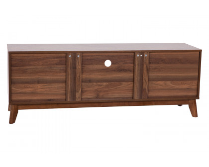 BLNK - Hatfield Mid-Century Modern TV Stand in Walnut for up to 64" TV's with Adjustable Center Shelf and Dual Soft Close Doors