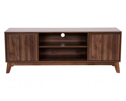 BLNK - Hatfield Mid-Century Modern TV Stand in Walnut for up to 64" TV's with Adjustable Center Shelf and Dual Soft Close Doors