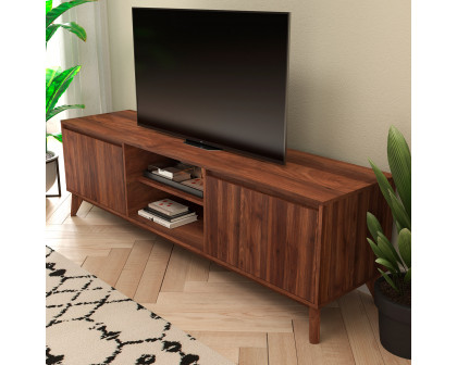 BLNK - Hatfield Mid-Century Modern TV Stand in Walnut for up to 65" TV's with Adjustable Center Shelf and Dual Soft Close Doors