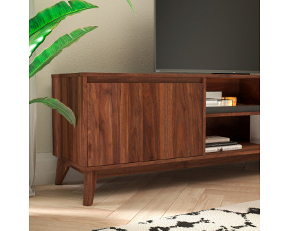 BLNK - Hatfield Mid-Century Modern TV Stand in Walnut for up to 65" TV's with Adjustable Center Shelf and Dual Soft Close Doors