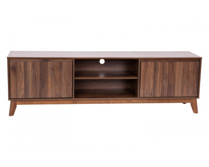 BLNK - Hatfield Mid-Century Modern TV Stand in Walnut for up to 65" TV's with Adjustable Center Shelf and Dual Soft Close Doors