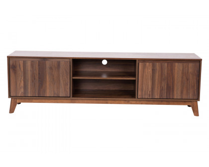 BLNK - Hatfield Mid-Century Modern TV Stand in Walnut for up to 65" TV's with Adjustable Center Shelf and Dual Soft Close Doors