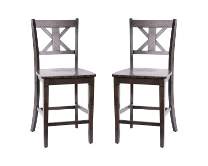 BLNK Gwendolyn Commercial Solid Wood Modern Farmhouse Counter Height Bar Stool Set of 2 - Gray Wash Walnut