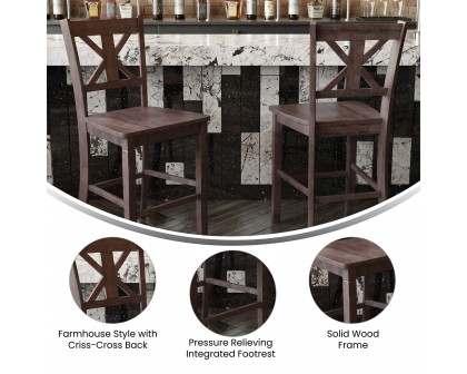 BLNK Gwendolyn Commercial Solid Wood Modern Farmhouse Counter Height Bar Stool Set of 2 - Gray Wash Walnut