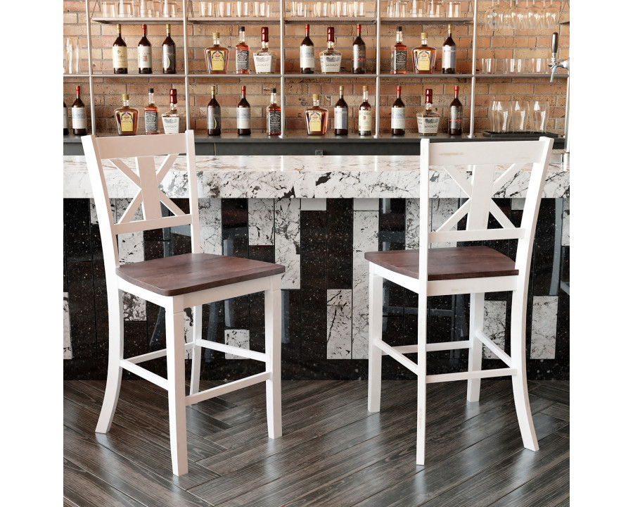 BLNK Gwendolyn Commercial Solid Wood Modern Farmhouse Counter Height Bar Stool Set of 2