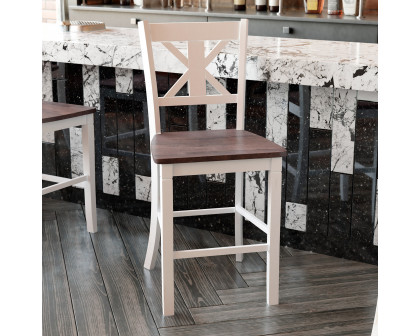 BLNK Gwendolyn Commercial Solid Wood Modern Farmhouse Counter Height Bar Stool Set of 2 - Antique White Wash