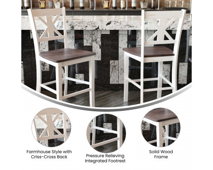 BLNK Gwendolyn Commercial Solid Wood Modern Farmhouse Counter Height Bar Stool Set of 2 - Antique White Wash