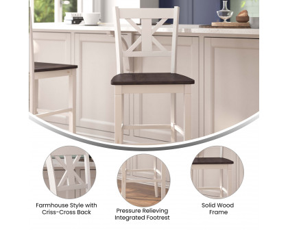 BLNK Gwendolyn Commercial Solid Wood Modern Farmhouse Bar Stool Set of 2 - Antique White Wash