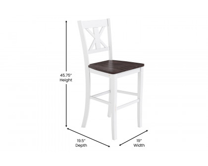 BLNK Gwendolyn Commercial Solid Wood Modern Farmhouse Bar Stool Set of 2 - Antique White Wash