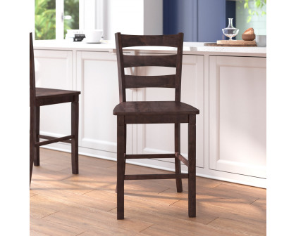 BLNK Liesel Commercial Wood Classic Ladderback Counter Height Bar Stool with Solid Wood Seat Set of 2 - Gray Wash Walnut