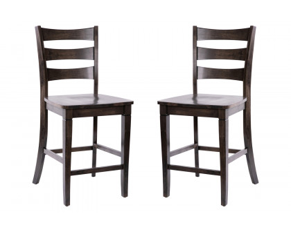 BLNK Liesel Commercial Wood Classic Ladderback Counter Height Bar Stool with Solid Wood Seat Set of 2 - Gray Wash Walnut