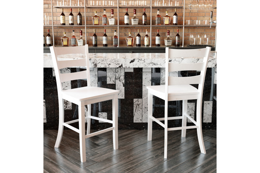 BLNK™ Liesel Commercial Wood Classic Ladderback Counter Height Bar Stool with Solid Wood Seat Set of 2 - Antique White Wash