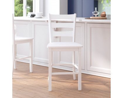 BLNK™ Liesel Commercial Wood Classic Ladderback Counter Height Bar Stool with Solid Wood Seat Set of 2 - Antique White Wash