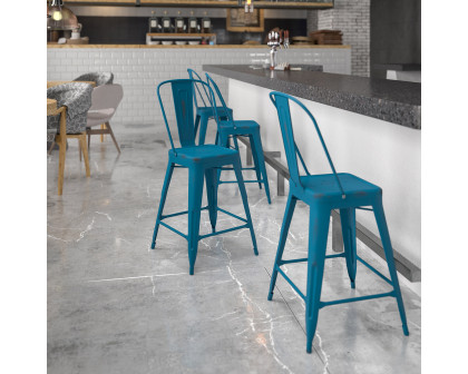 BLNK Carly Commercial Metal Distressed Indoor-Outdoor Counter Height Stool