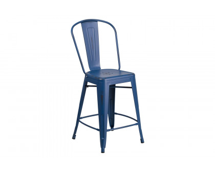 BLNK™ Carly Commercial Metal Distressed Indoor-Outdoor Counter Height Stool - Antique Blue