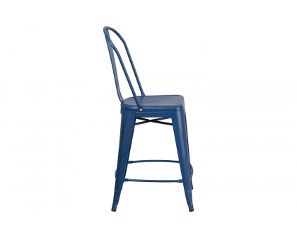 BLNK™ Carly Commercial Metal Distressed Indoor-Outdoor Counter Height Stool - Antique Blue