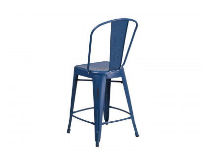 BLNK™ Carly Commercial Metal Distressed Indoor-Outdoor Counter Height Stool - Antique Blue