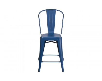 BLNK™ Carly Commercial Metal Distressed Indoor-Outdoor Counter Height Stool - Antique Blue