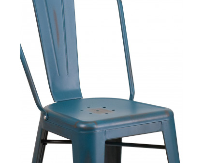 BLNK™ Carly Commercial Metal Distressed Indoor-Outdoor Counter Height Stool - Antique Blue