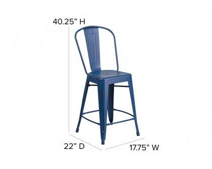 BLNK™ Carly Commercial Metal Distressed Indoor-Outdoor Counter Height Stool - Antique Blue