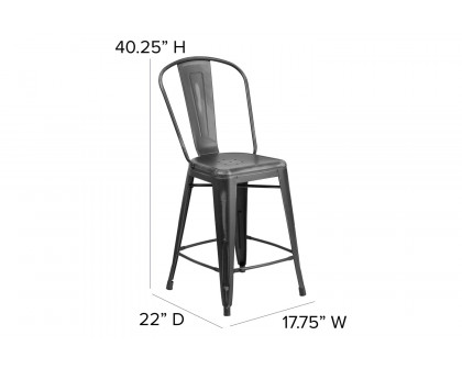 BLNK Carly Commercial Metal Indoor-Outdoor Counter Height Stool with Poly Resin Wood Seat - Black