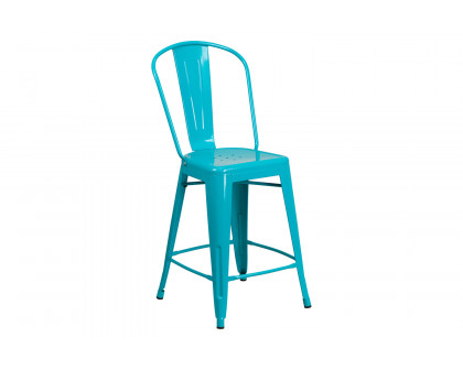 BLNK Carly Commercial Metal Indoor-Outdoor Counter Height Stool - Crystal Teal/Blue