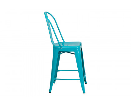 BLNK Carly Commercial Metal Indoor-Outdoor Counter Height Stool - Crystal Teal/Blue