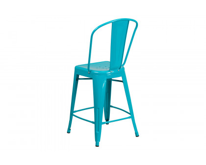 BLNK Carly Commercial Metal Indoor-Outdoor Counter Height Stool - Crystal Teal/Blue