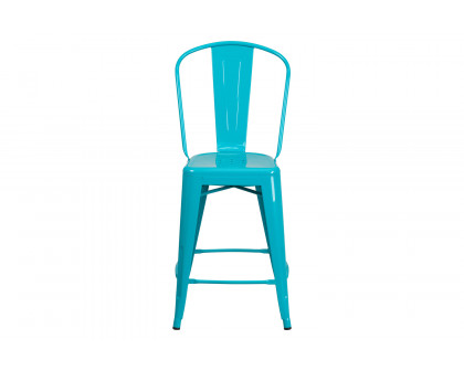 BLNK Carly Commercial Metal Indoor-Outdoor Counter Height Stool - Crystal Teal/Blue