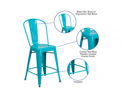 BLNK Carly Commercial Metal Indoor-Outdoor Counter Height Stool - Crystal Teal/Blue