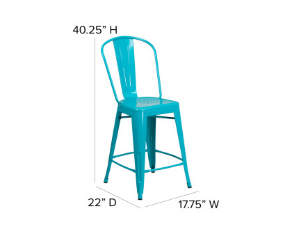 BLNK Carly Commercial Metal Indoor-Outdoor Counter Height Stool - Crystal Teal/Blue