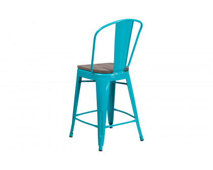 BLNK Carly Metal Counter Height Stool with Wood Seat - Crystal Teal/Blue