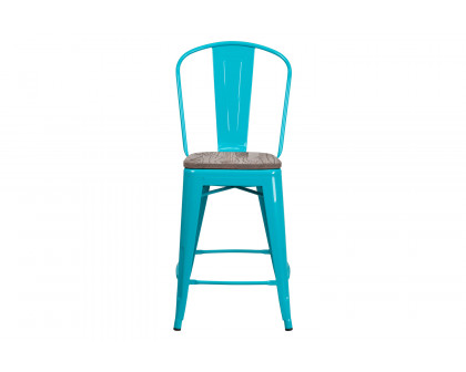 BLNK Carly Metal Counter Height Stool with Wood Seat - Crystal Teal/Blue