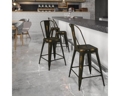 BLNK Carly Commercial Metal Distressed Indoor-Outdoor Counter Height Stool