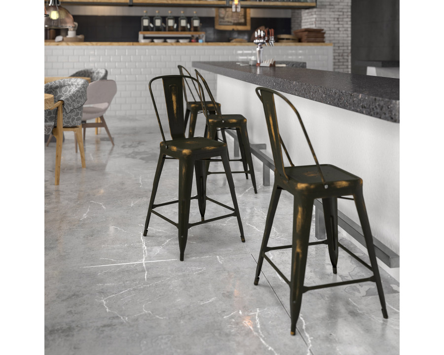 BLNK Carly Commercial Metal Distressed Indoor-Outdoor Counter Height Stool - Copper