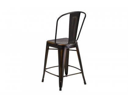 BLNK Carly Commercial Metal Distressed Indoor-Outdoor Counter Height Stool - Copper