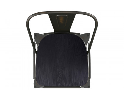 BLNK - Carly Commercial Indoor-Outdoor Copper Metal Counter Height Stool with Back with Black Poly Resin Wood Seat