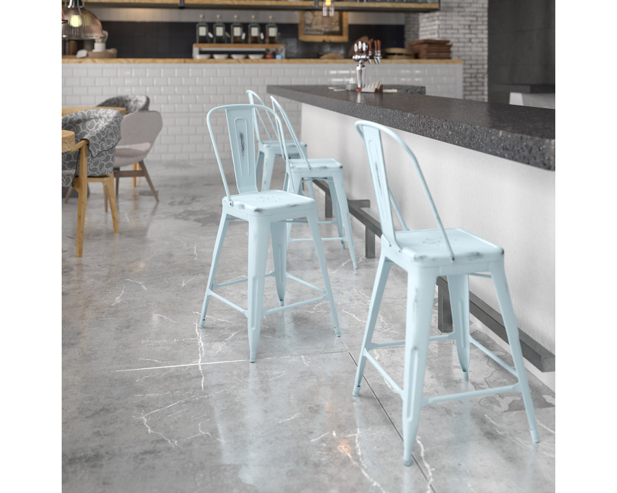 BLNK Carly Commercial Metal Distressed Indoor-Outdoor Counter Height Stool