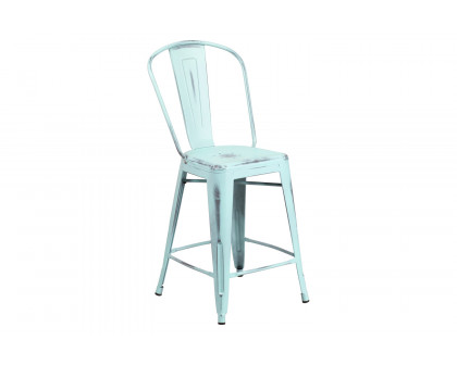 BLNK™ Carly Commercial Metal Distressed Indoor-Outdoor Counter Height Stool - Green/Blue