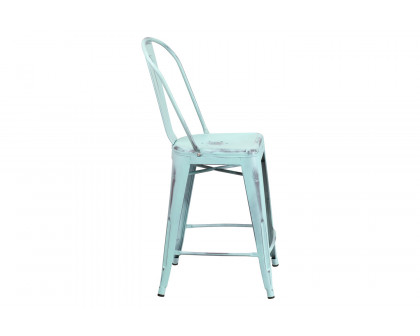 BLNK™ Carly Commercial Metal Distressed Indoor-Outdoor Counter Height Stool - Green/Blue