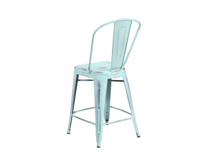 BLNK™ Carly Commercial Metal Distressed Indoor-Outdoor Counter Height Stool - Green/Blue