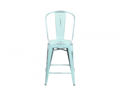 BLNK™ Carly Commercial Metal Distressed Indoor-Outdoor Counter Height Stool - Green/Blue