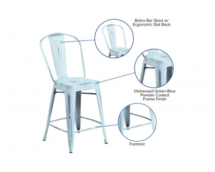 BLNK™ Carly Commercial Metal Distressed Indoor-Outdoor Counter Height Stool - Green/Blue