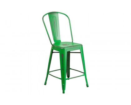 BLNK™ Carly Commercial Metal Distressed Indoor-Outdoor Counter Height Stool - Green