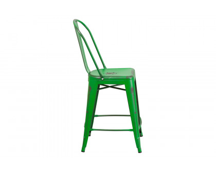 BLNK™ Carly Commercial Metal Distressed Indoor-Outdoor Counter Height Stool - Green