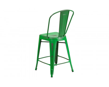 BLNK™ Carly Commercial Metal Distressed Indoor-Outdoor Counter Height Stool - Green